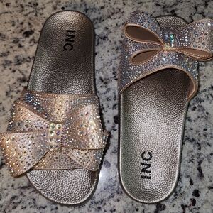 INC Silver and Gold Bow Slides